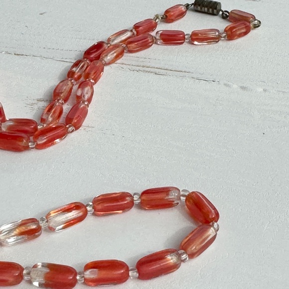 Vintage Red Givre Glass Elongated Beaded Necklace 30” Single Strand - Picture 5 of 16